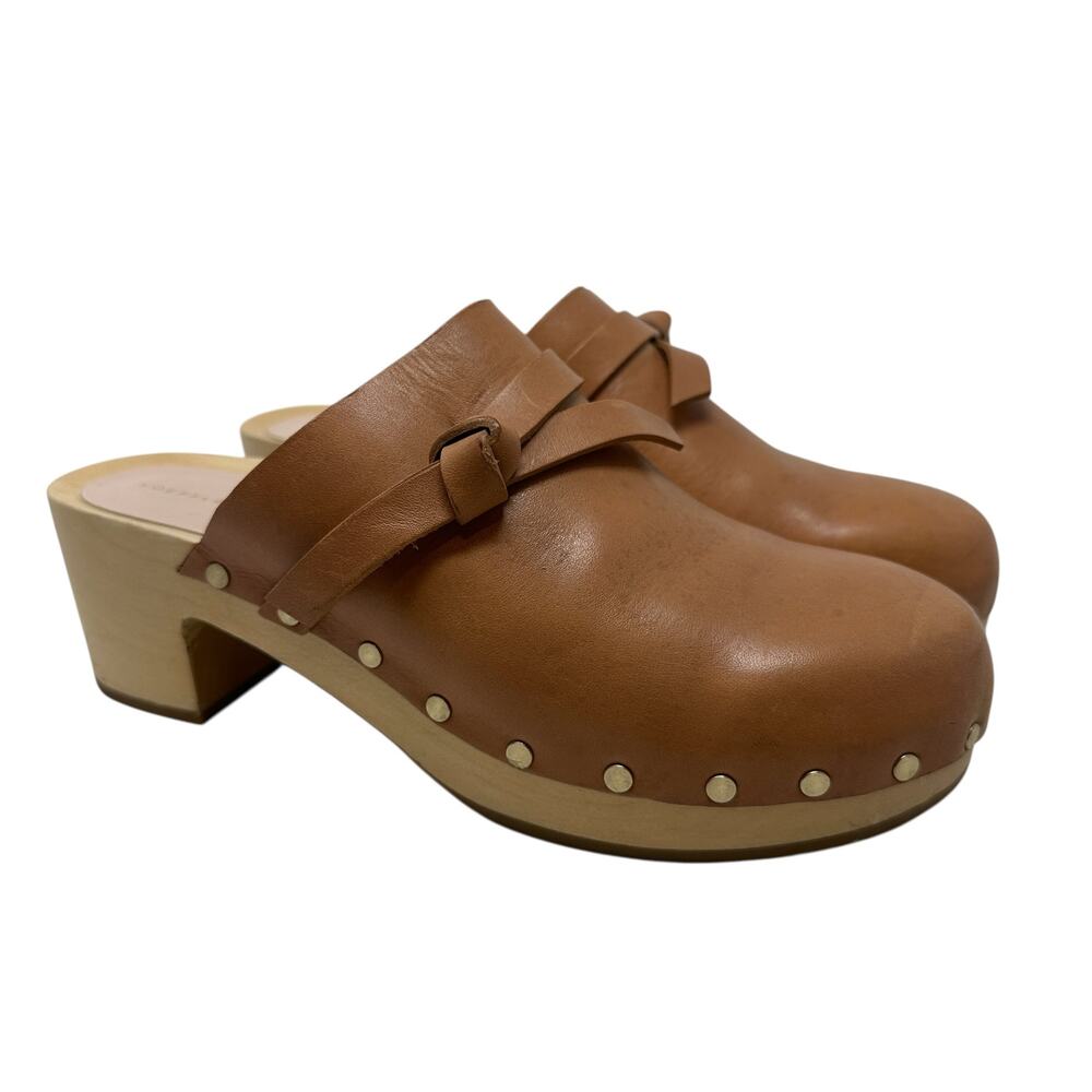 Loeffler Randall Roberta Low-Heel Clogs Cognac Leather Brown Tan Size 5.5